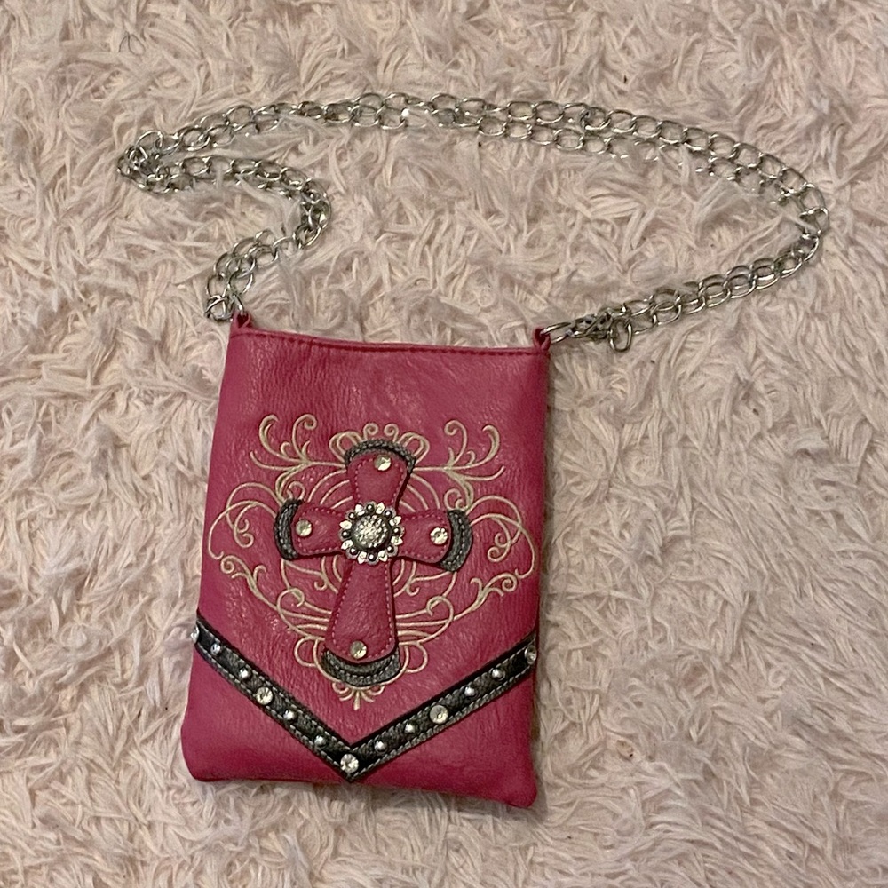 Rustic Couture Pink Cross Purse